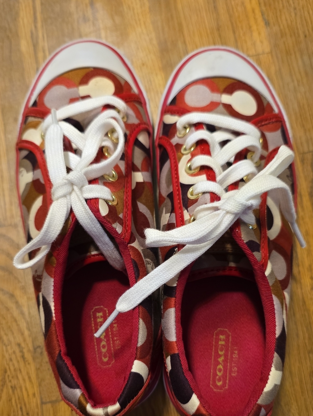 Coach Ladies Red Patterned Canvas Sneakers